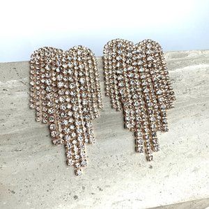 NEW ~ Anthropologie Ettika Gala Crystal Fringe 18K Gold Plated Earrings